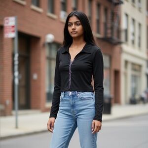 Faded Rose Black Cropped Top Rhinestone Tie Front Tie XL NWOT